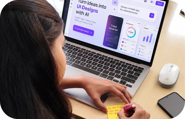 Student using an AI design tool on a laptop